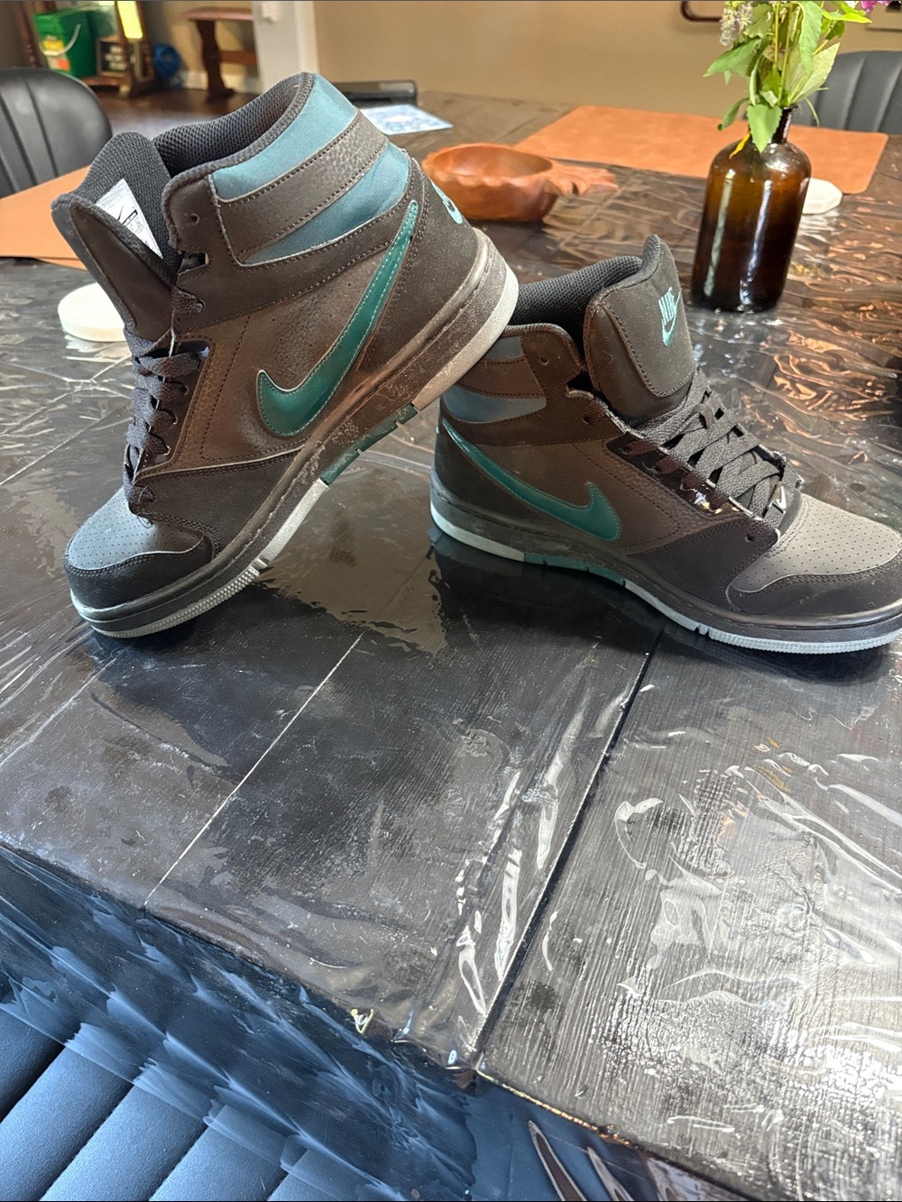 Nike Men’s Brown and Teal High-Top Sneakers